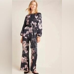Anthropologie Harlyn black floral jumpsuit